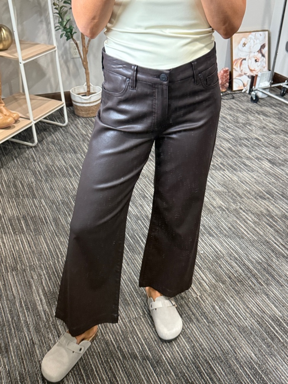 Wide Leg Crop Faux Leather Pants